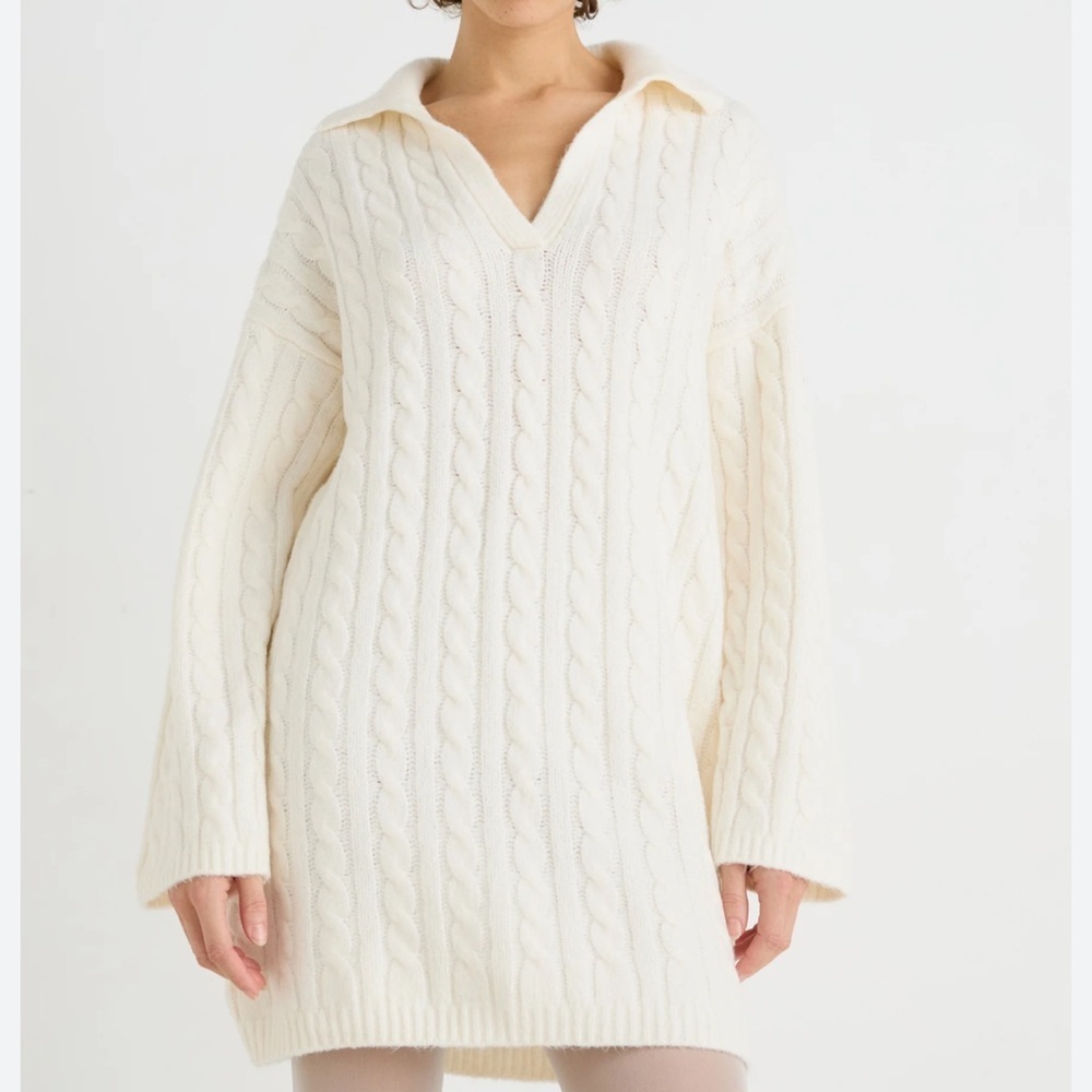 ABERCROMBIE AND FITCH WOMENS CREAM CABLE KNIT SWEATER MINI DRESS XS